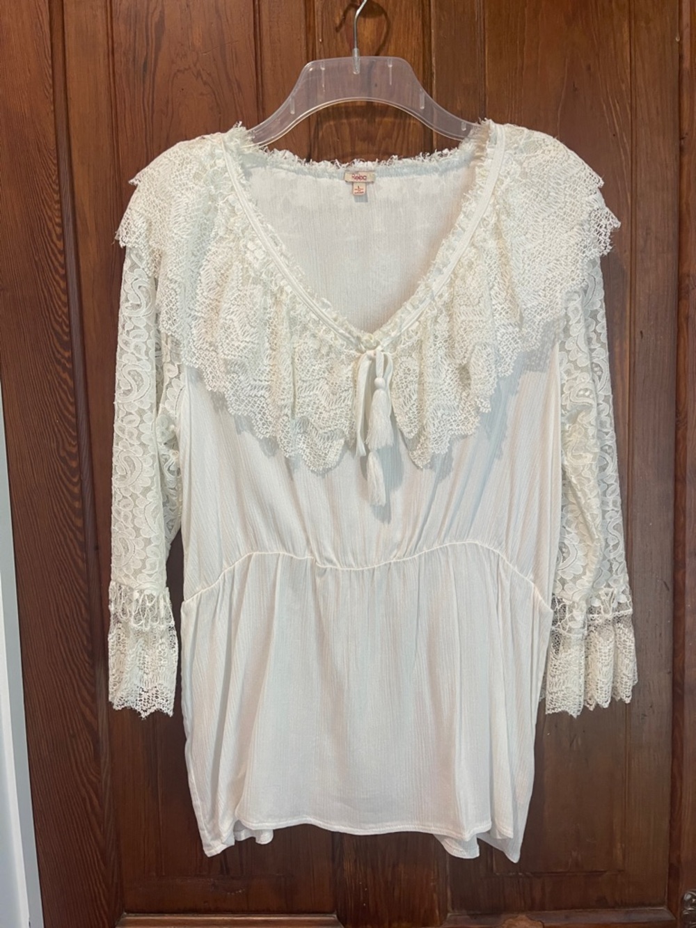 Reba Off-White Lace-Trim Blouse